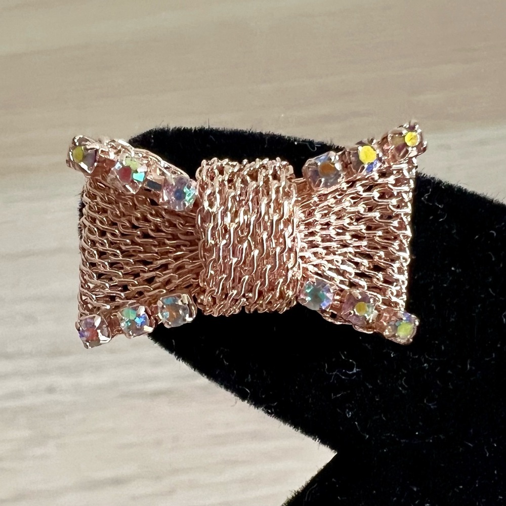 Rose-gold Toned Metal and Crystal Bow Earrings